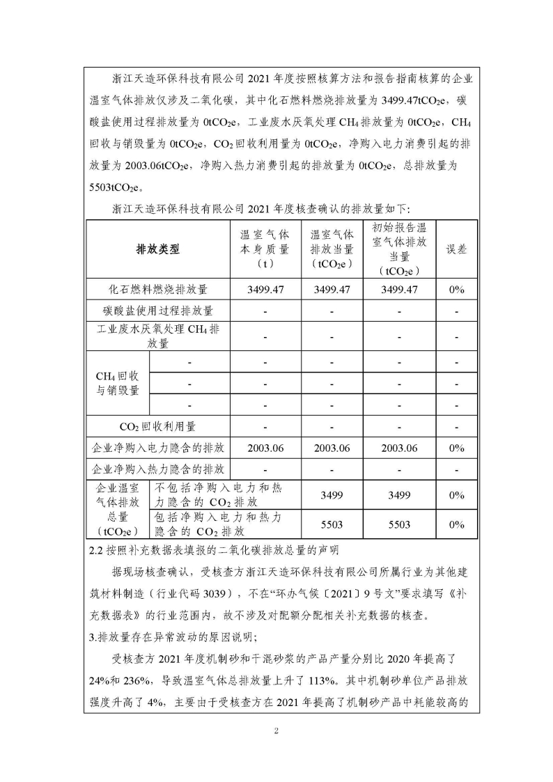浙江天造環(huán)保科技有限公司2021年度碳核查報(bào)告.